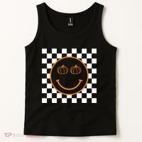 Pumpkin Smiley Retro Checkered Tank Top thumb 2