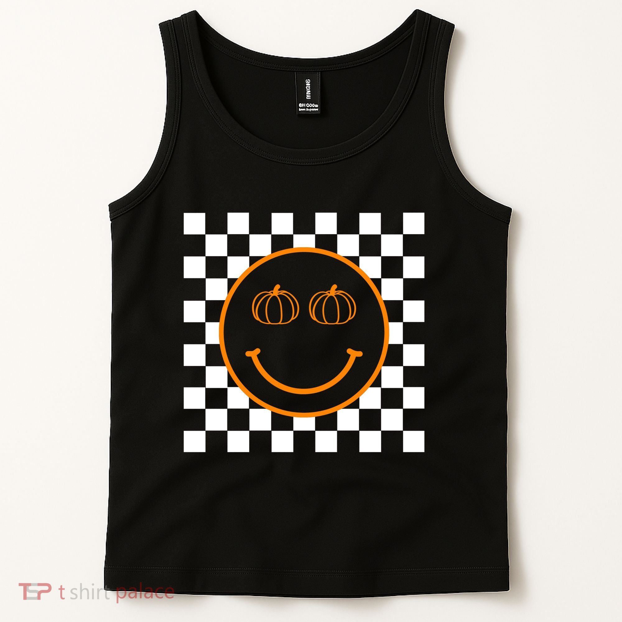 Pumpkin Smiley Retro Checkered Tank Top
