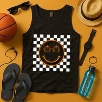 Pumpkin Smiley Retro Checkered Tank Top thumb 4