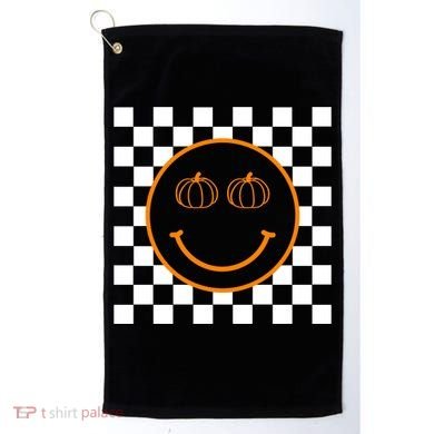 Pumpkin Smiley Retro Checkered Golf Towel