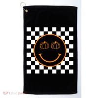 Pumpkin Smiley Retro Checkered Golf Towel thumb 0