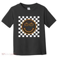 Pumpkin Smiley Retro Checkered Toddler T-Shirt thumb 0