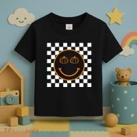 Pumpkin Smiley Retro Checkered Toddler T-Shirt thumb 3