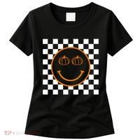 Pumpkin Smiley Retro Checkered Women's T-Shirt thumb 0