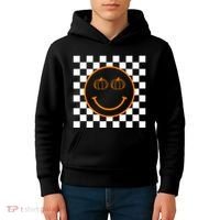 Pumpkin Smiley Retro Checkered Kids Hoodie thumb 4