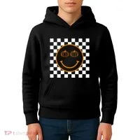 Pumpkin Smiley Retro Checkered Kids Hoodie thumb 4