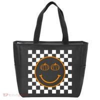 Pumpkin Smiley Retro Checkered Tote Bag thumb 0
