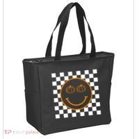 Pumpkin Smiley Retro Checkered Tote Bag thumb 2