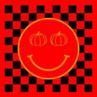 Pumpkin Smiley Retro Checkered Santa Hat thumb 1