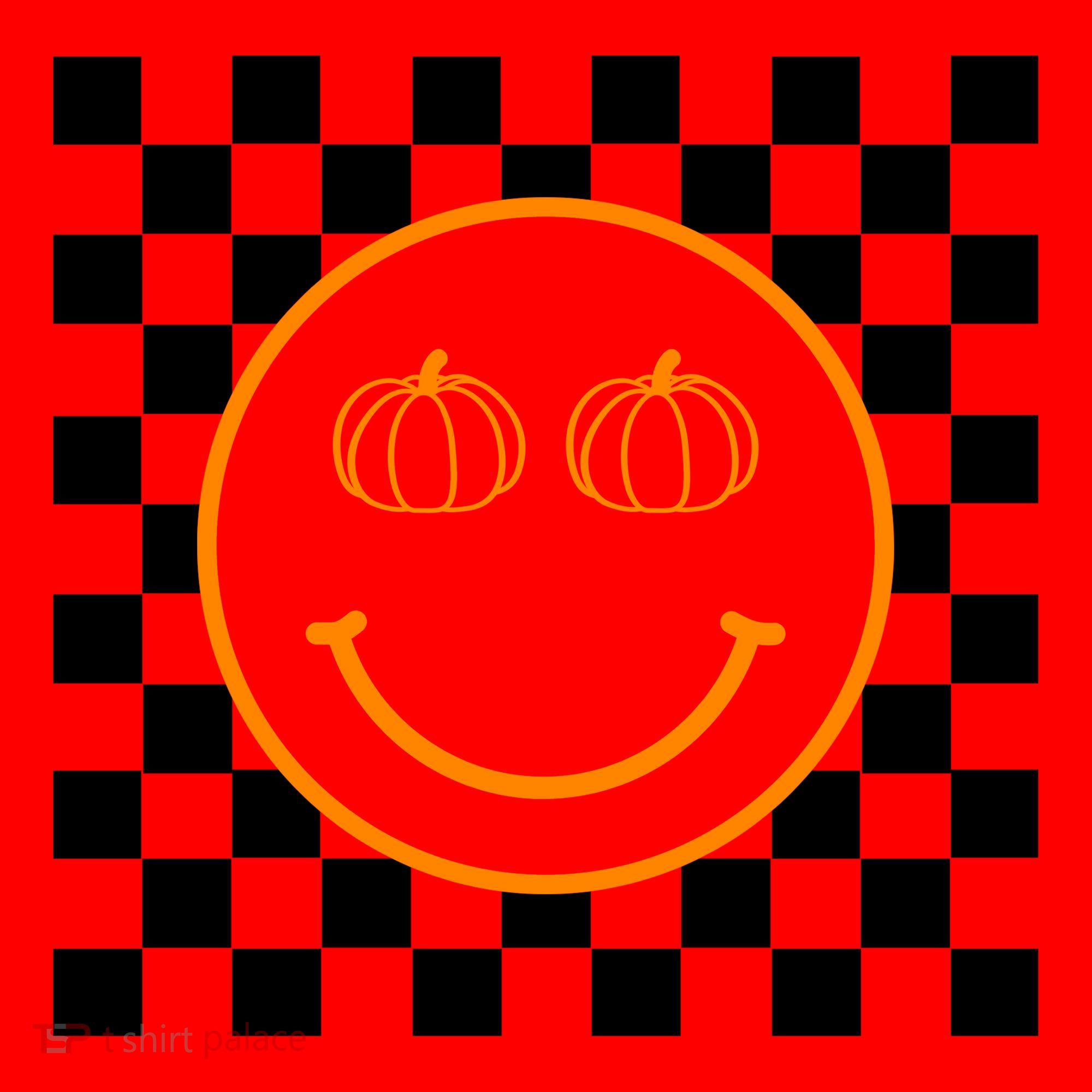 Pumpkin Smiley Retro Checkered Santa Hat