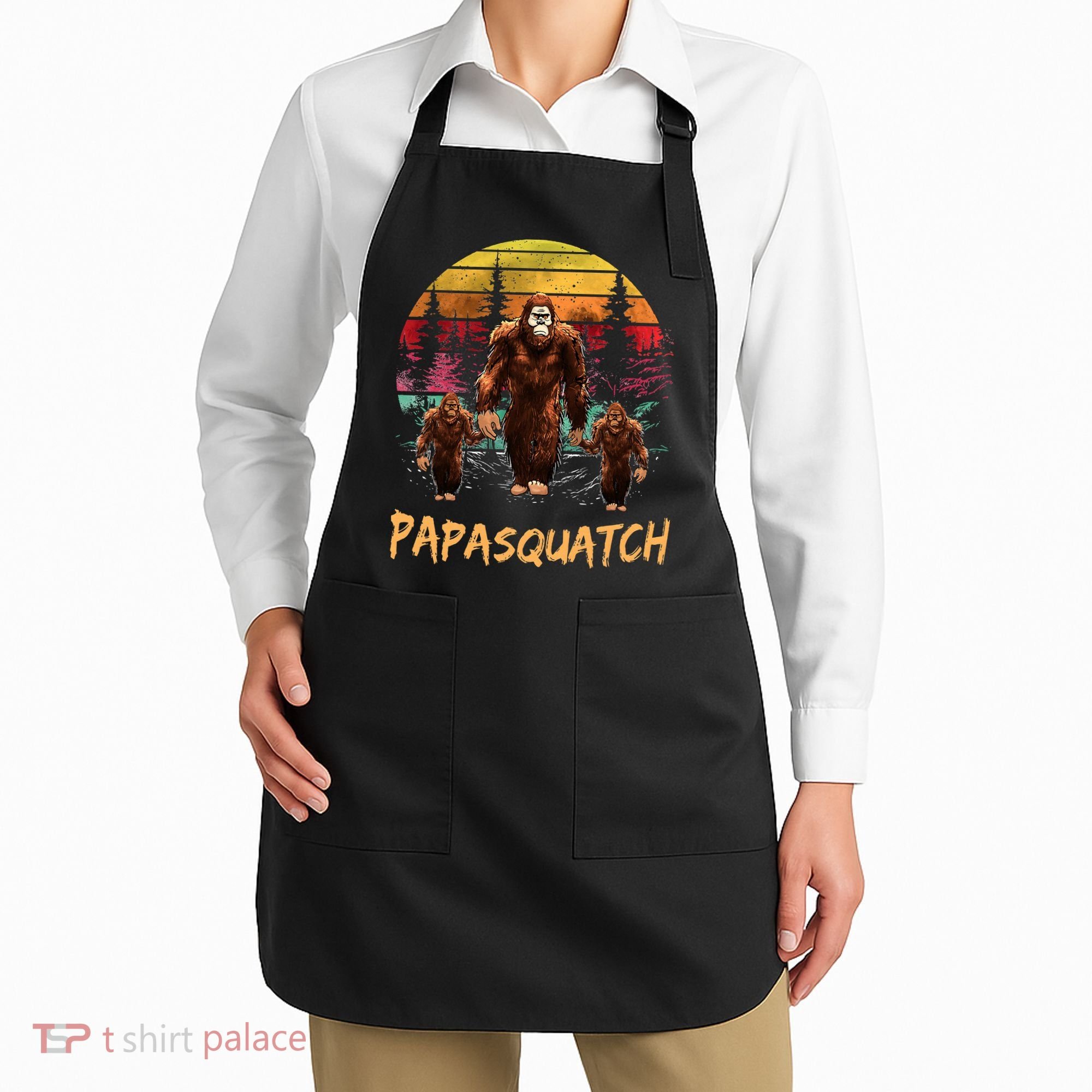 Papa Squatch Retro Bigfoot Dad Sasquatch Yeti Fathers day Apron