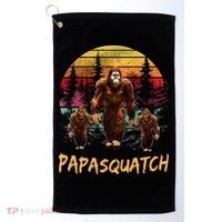 Papa Squatch Retro Bigfoot Dad Sasquatch Yeti Fathers day Golf Towel thumb 0