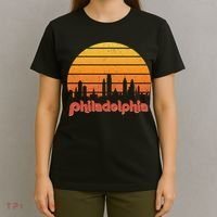 Philadelphia Skyline Retro Sunset Vintage Philly T-Shirt thumb 4