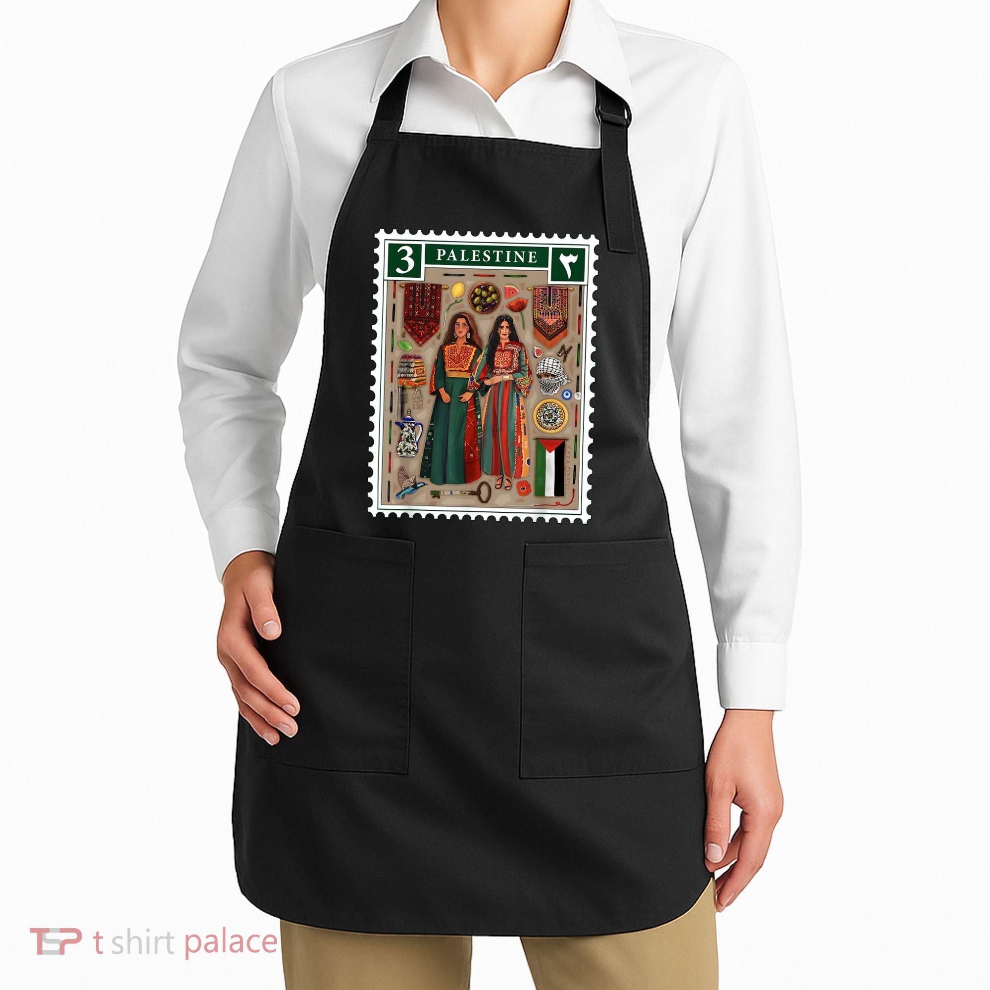 Palestine Stamp Retro Palestine Women Palestinian Flag Gaza Apron