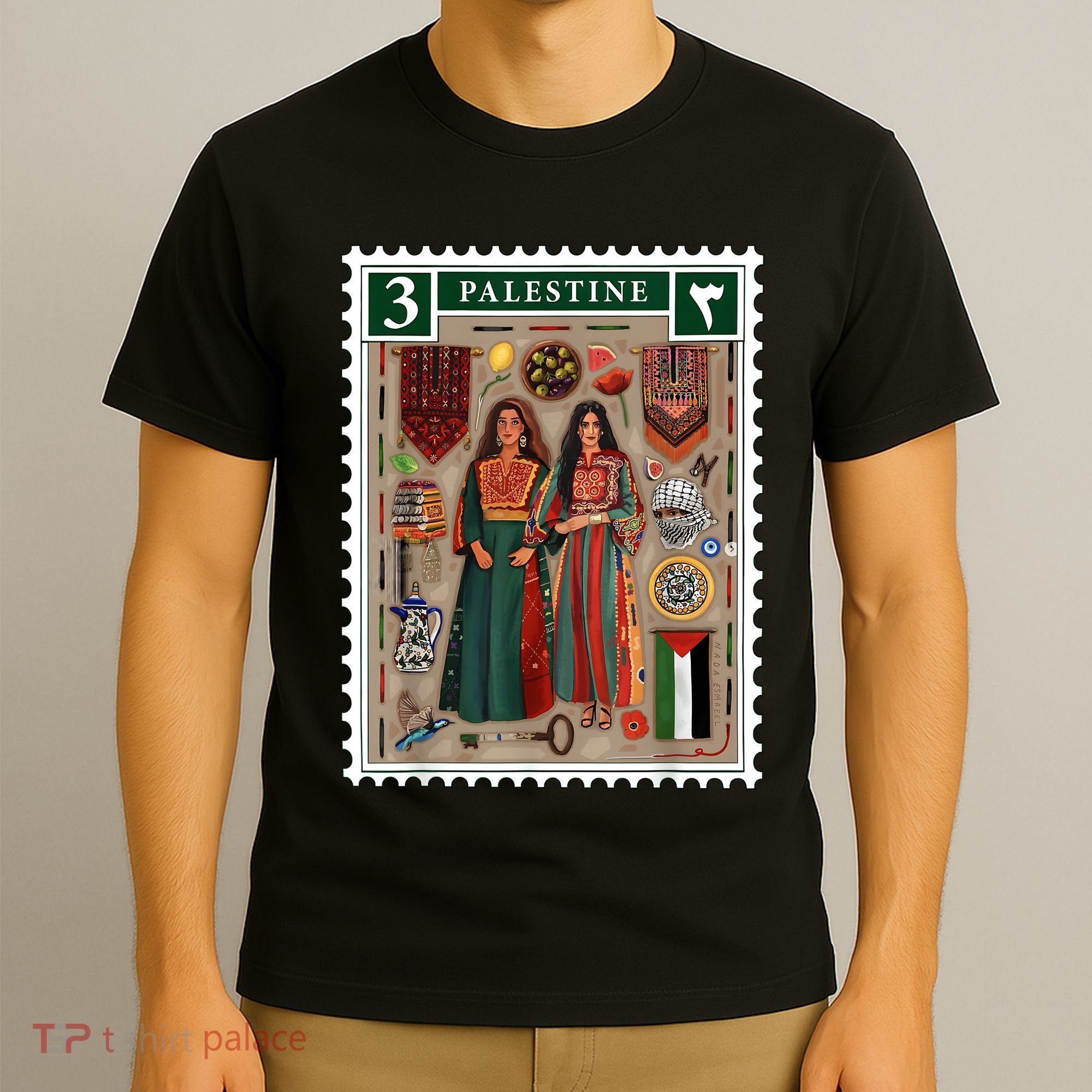 Palestine Stamp Retro Palestine Women Palestinian Flag Gaza T-Shirt