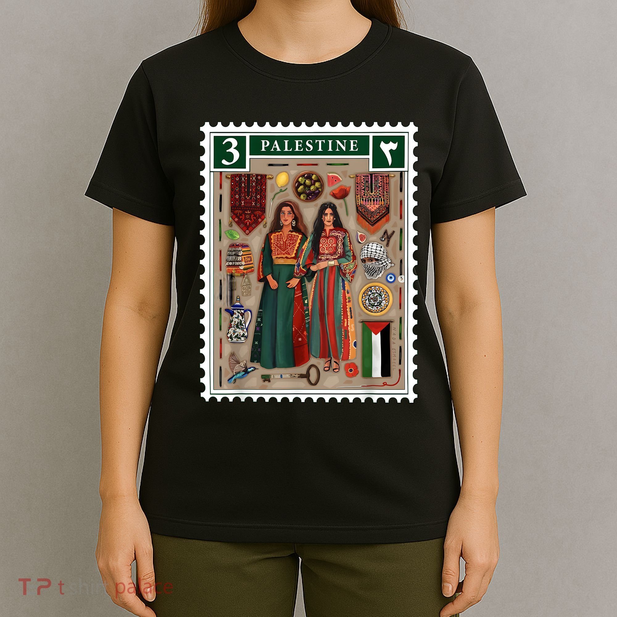 Palestine Stamp Retro Palestine Women Palestinian Flag Gaza T-Shirt