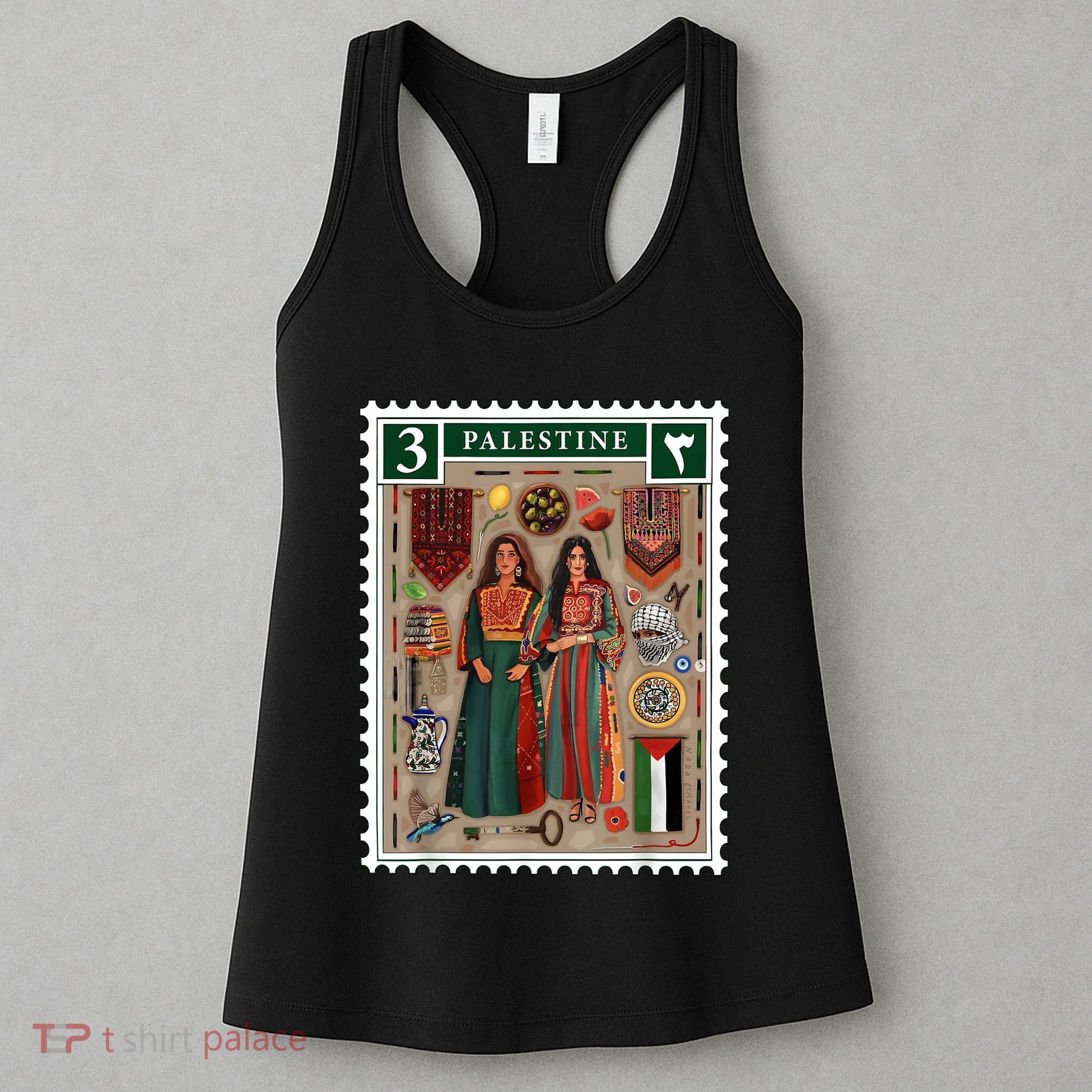 Palestine Stamp Retro Palestine Women Palestinian Flag Gaza Women's Tank Top