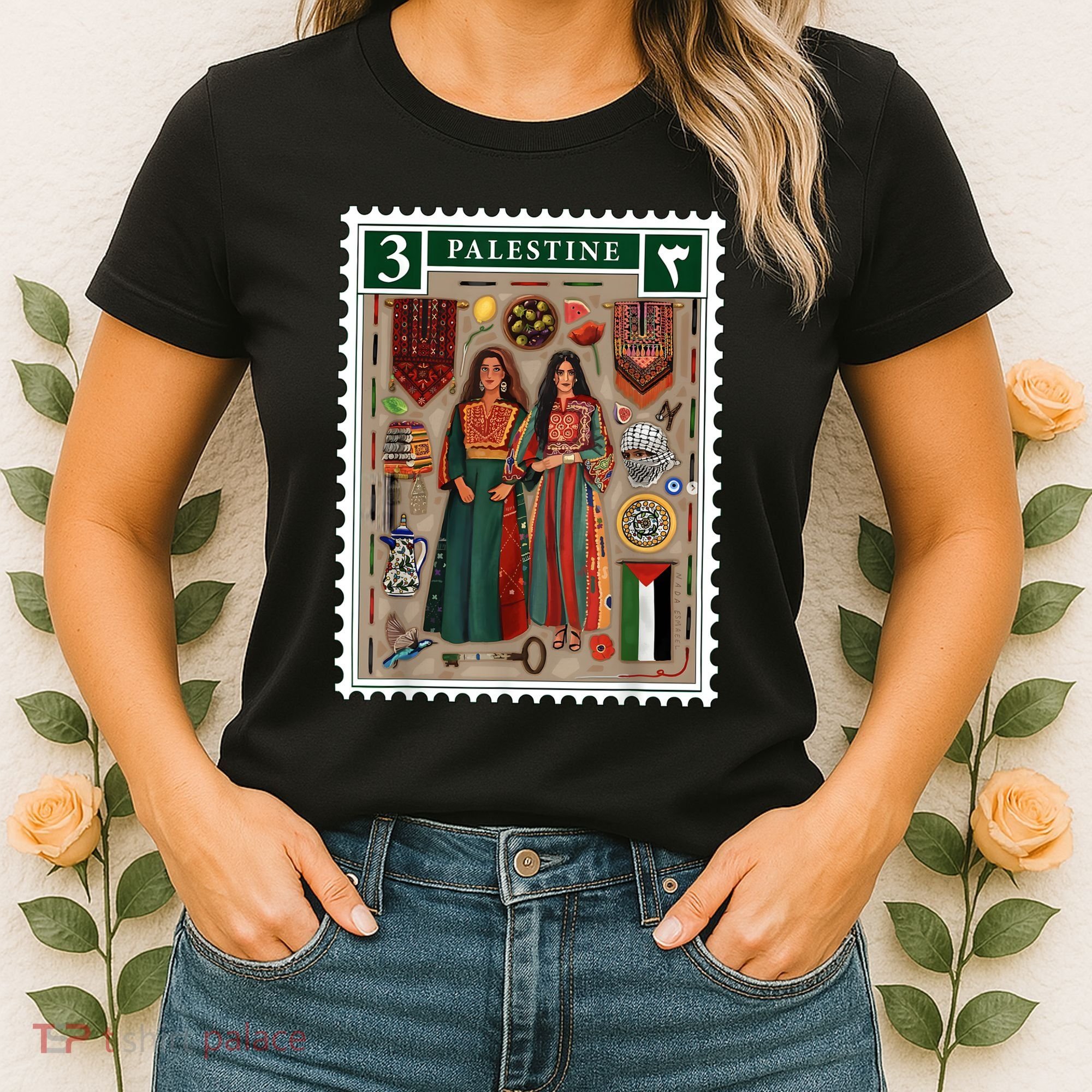 Palestine Stamp Retro Palestine Women Palestinian Flag Gaza Women's T-Shirt