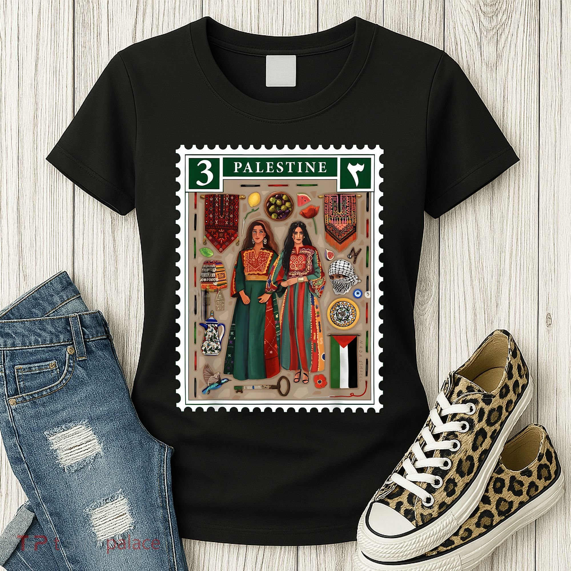 Palestine Stamp Retro Palestine Women Palestinian Flag Gaza Women's T-Shirt