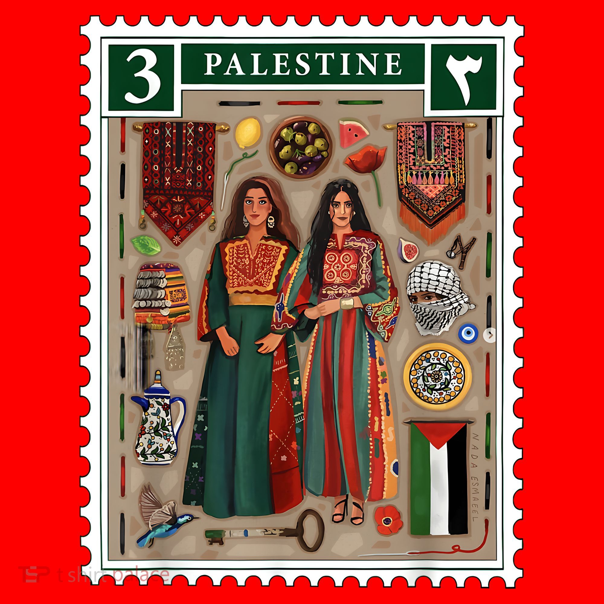 Palestine Stamp Retro Palestine Women Palestinian Flag Gaza Santa Hat
