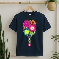 Pickleball Sports Racquet Racket Paddle Flowers T-Shirt thumb 2