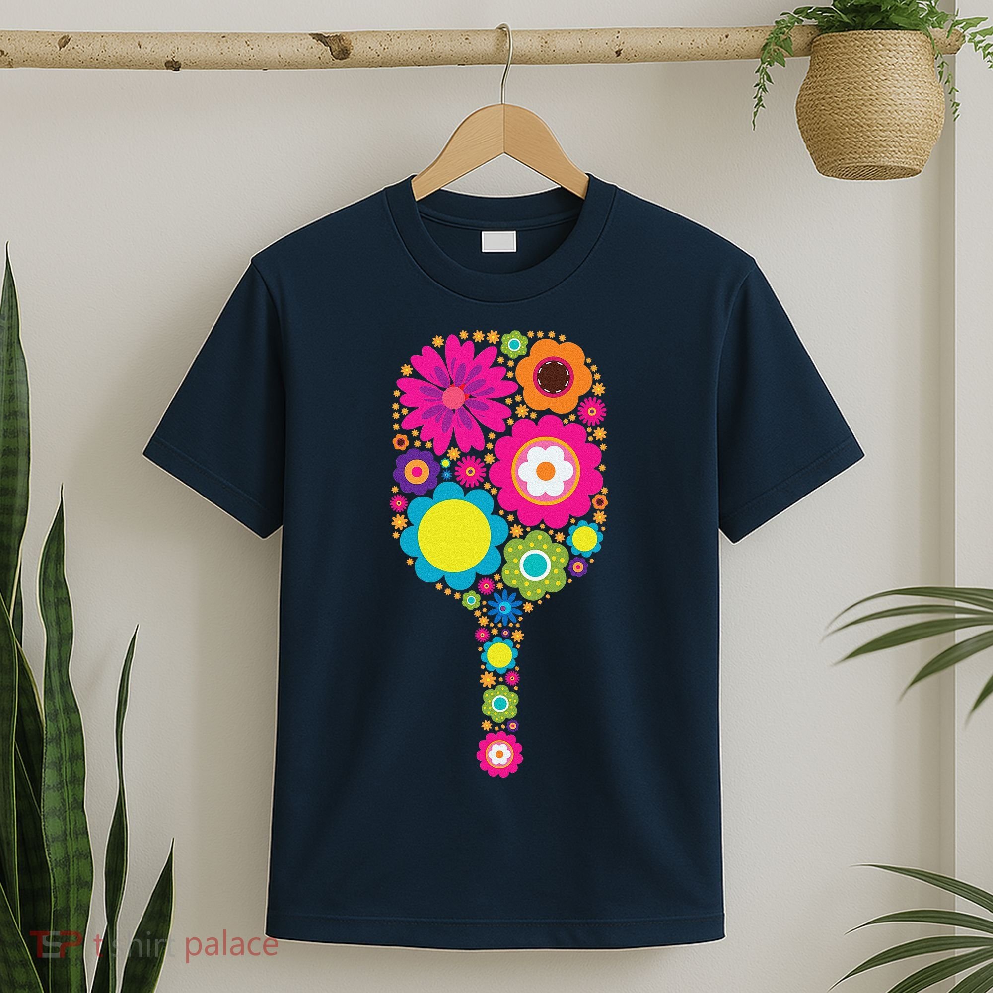 Pickleball Sports Racquet Racket Paddle Flowers T-Shirt