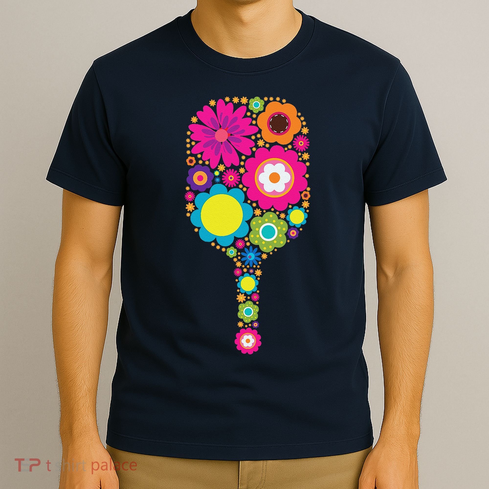 Pickleball Sports Racquet Racket Paddle Flowers T-Shirt