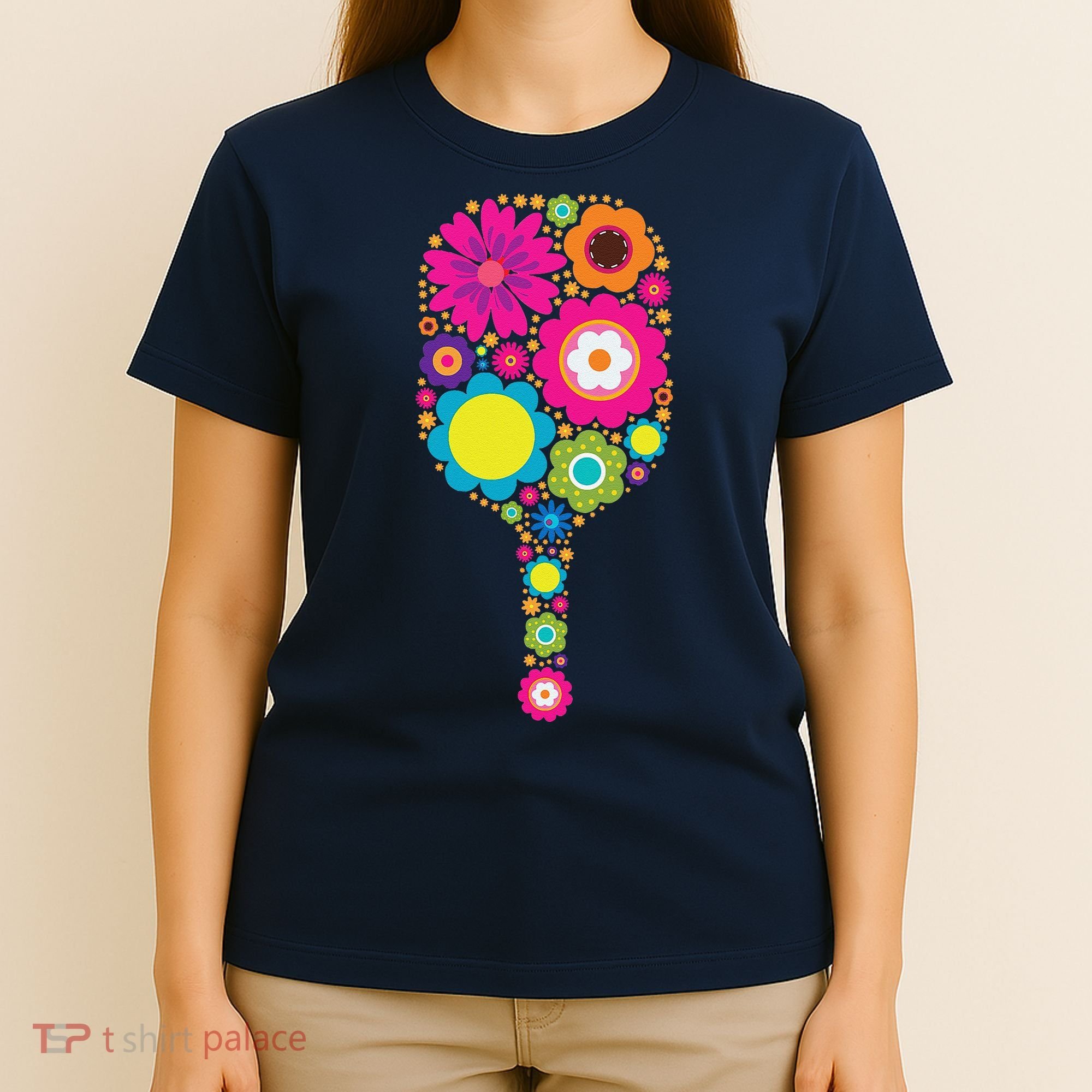 Pickleball Sports Racquet Racket Paddle Flowers T-Shirt