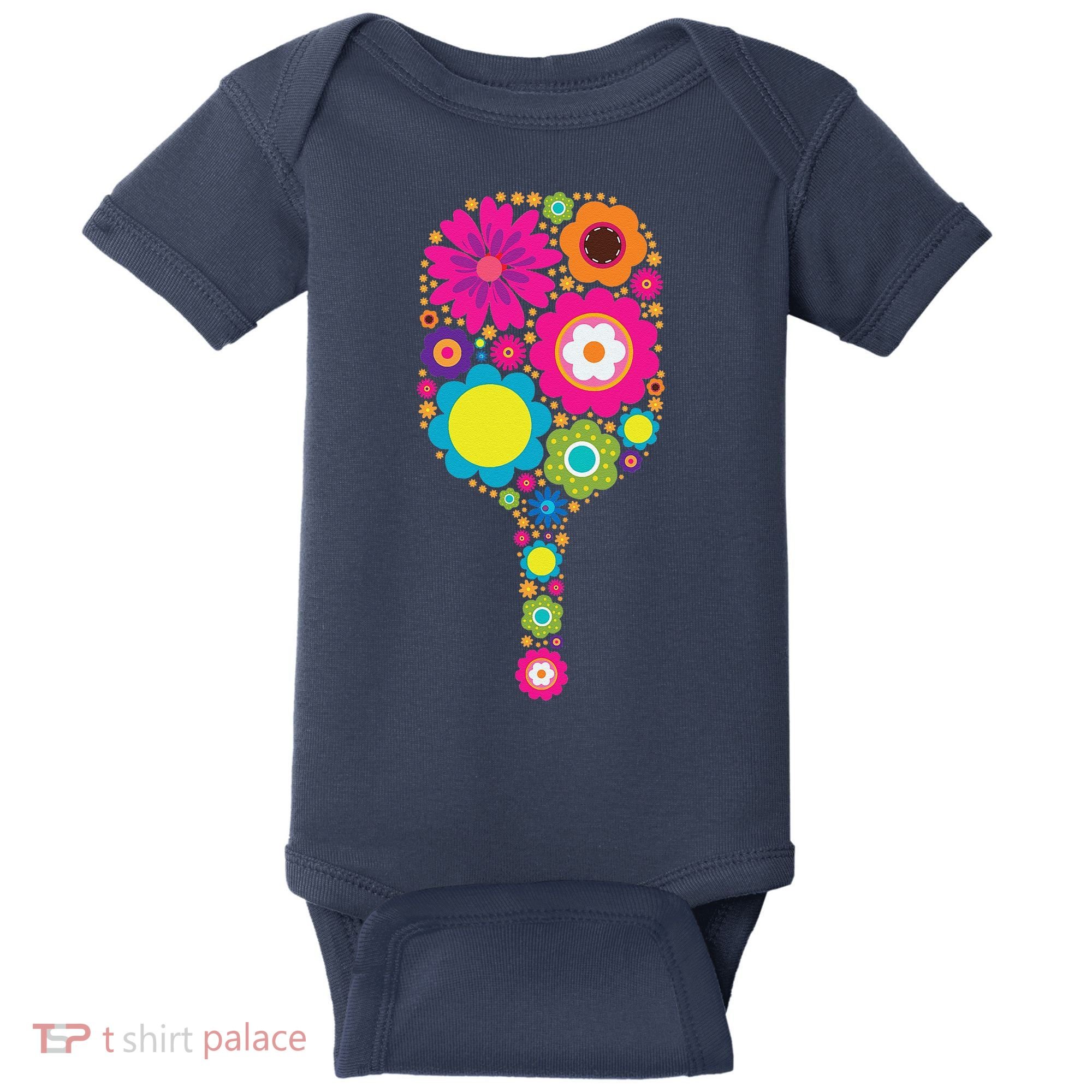 Pickleball Sports Racquet Racket Paddle Flowers Baby Bodysuit