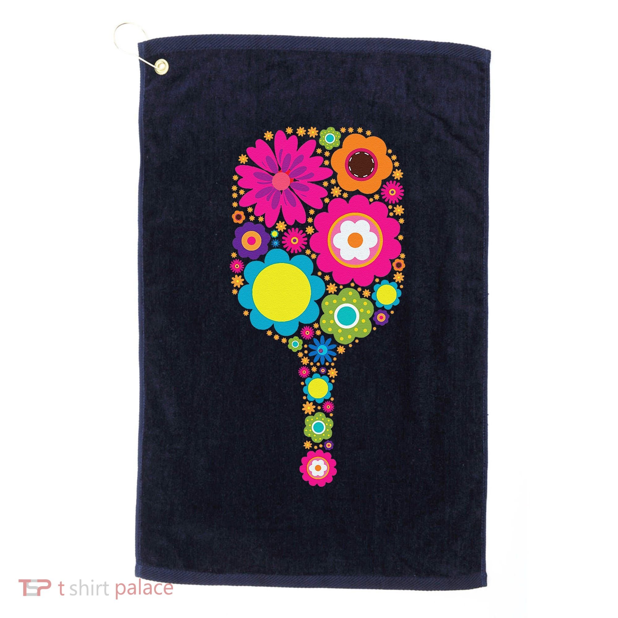 Pickleball Sports Racquet Racket Paddle Flowers Golf Towel