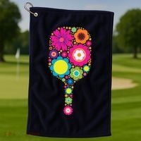 Pickleball Sports Racquet Racket Paddle Flowers Golf Towel thumb 1