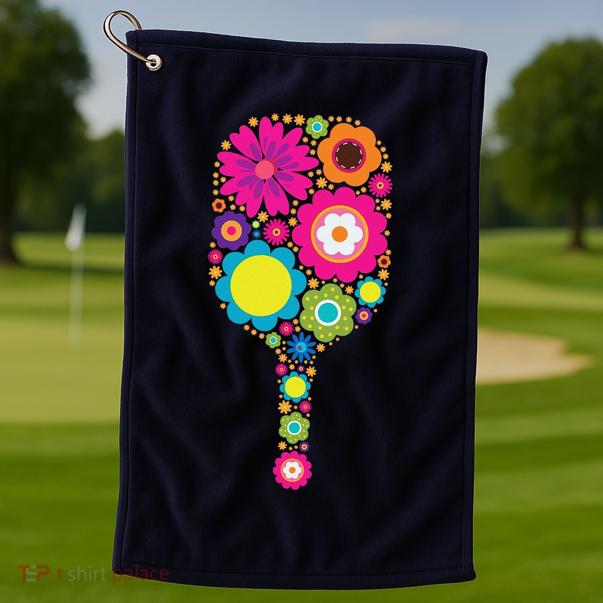 Pickleball Sports Racquet Racket Paddle Flowers Golf Towel