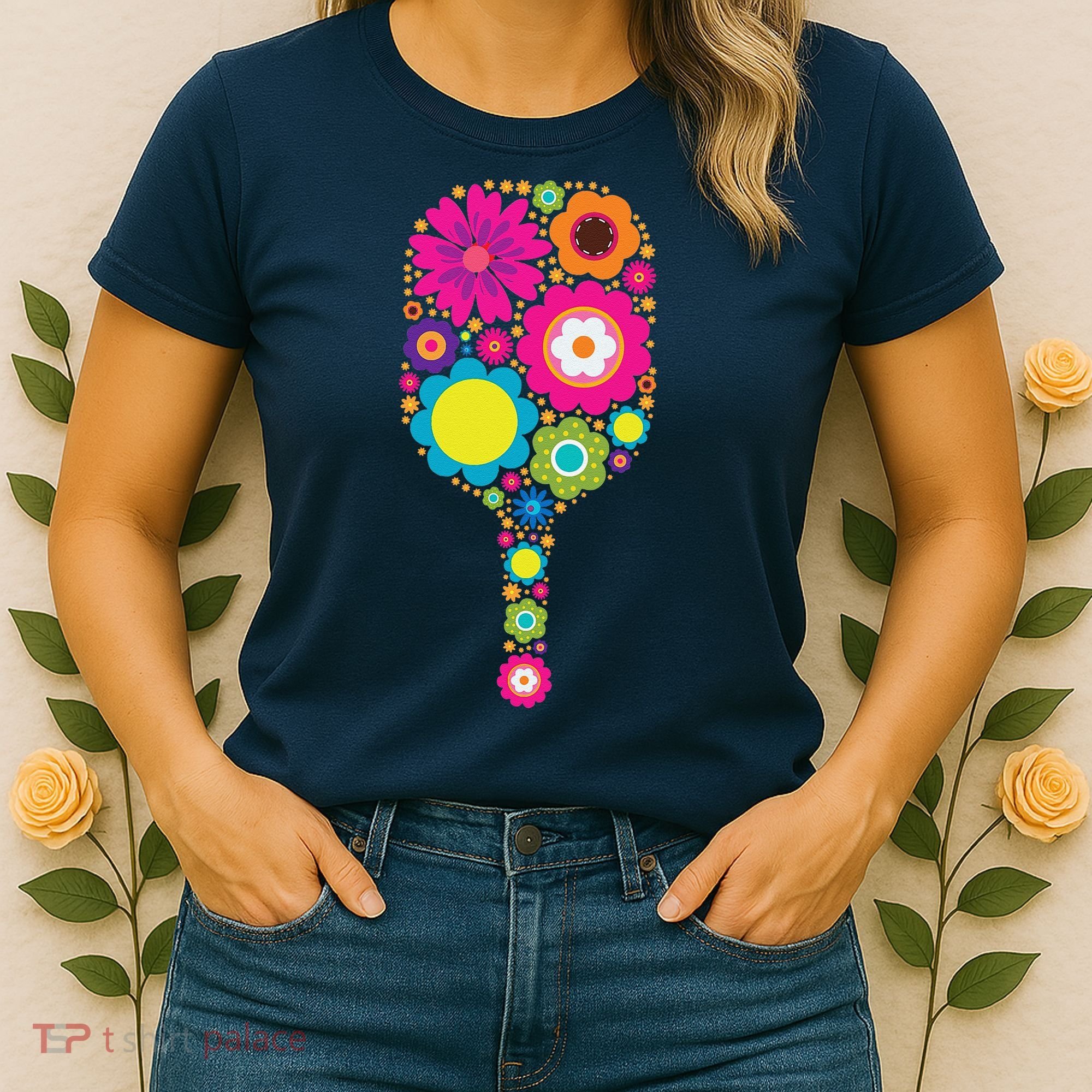 Pickleball Sports Racquet Racket Paddle Flowers Women's T-Shirt