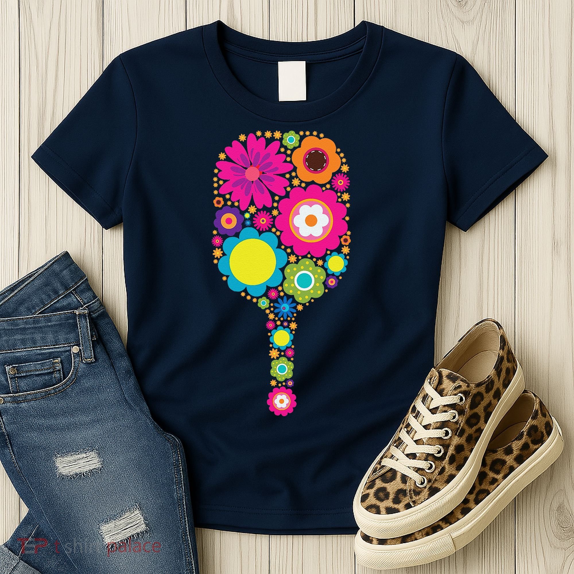 Pickleball Sports Racquet Racket Paddle Flowers Women's T-Shirt
