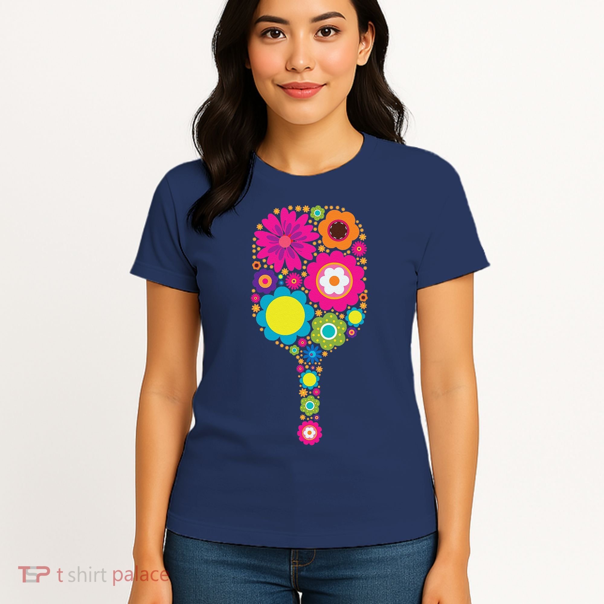 Pickleball Sports Racquet Racket Paddle Flowers Women's T-Shirt