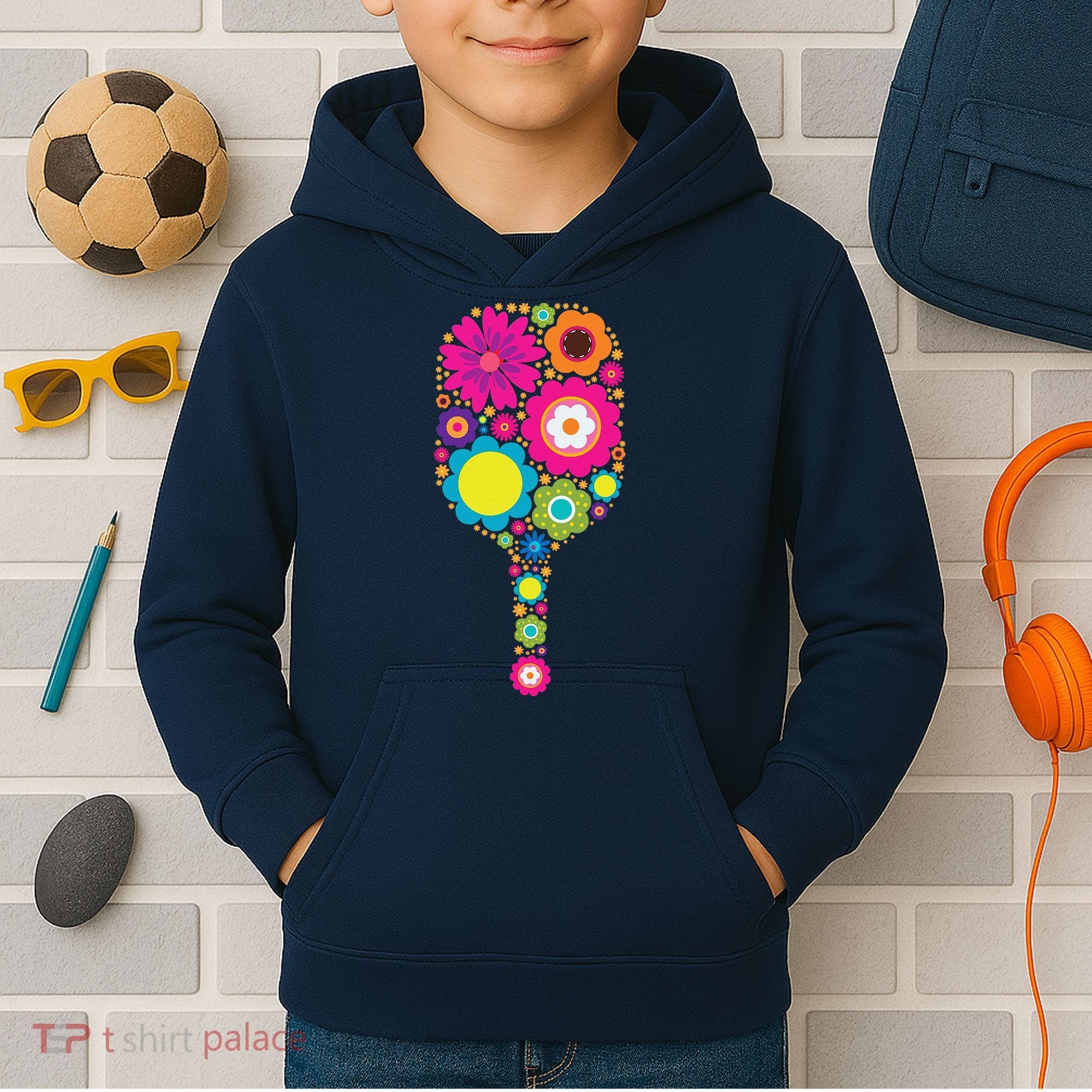 Pickleball Sports Racquet Racket Paddle Flowers Kids Hoodie