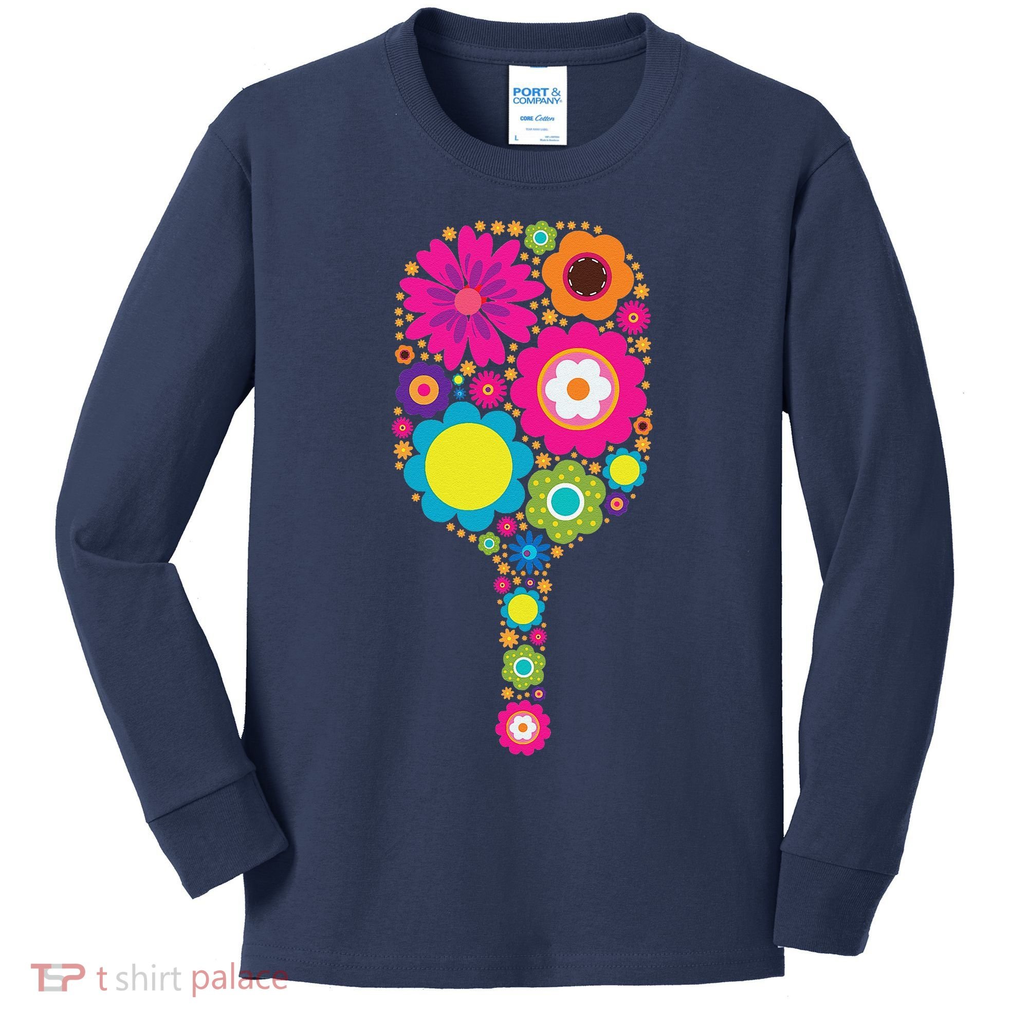 Pickleball Sports Racquet Racket Paddle Flowers Kids Long Sleeve Shirt