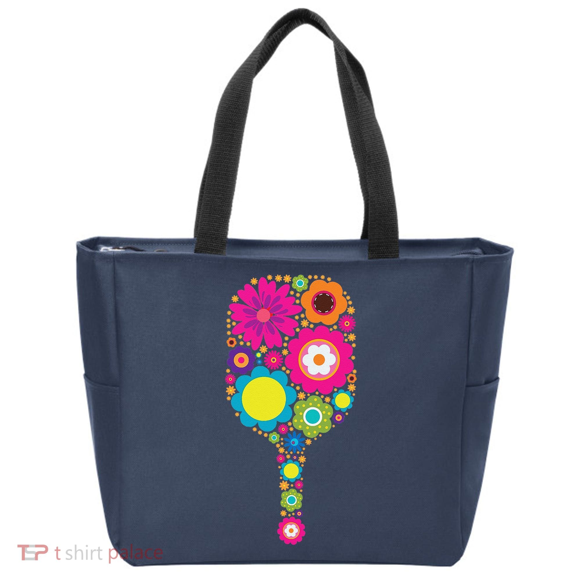 Pickleball Sports Racquet Racket Paddle Flowers Tote Bag