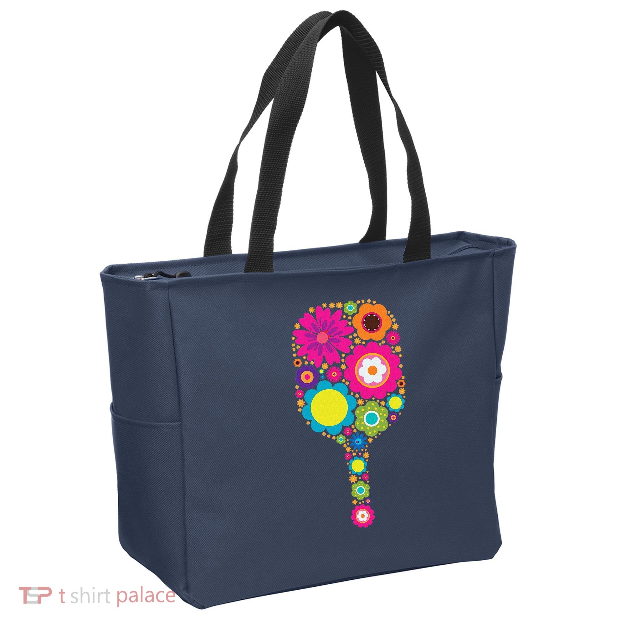 Pickleball Sports Racquet Racket Paddle Flowers Tote Bag