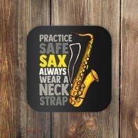 Practice Safe Sax Funny Saxophone Player Jazz Musician Gift Coaster thumb 0