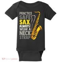 Practice Safe Sax Funny Saxophone Player Jazz Musician Gift Baby Bodysuit thumb 0