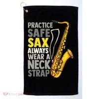 Practice Safe Sax Funny Saxophone Player Jazz Musician Gift Golf Towel thumb 0