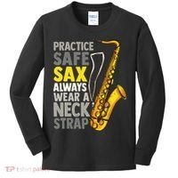 Practice Safe Sax Funny Saxophone Player Jazz Musician Gift Kids Long Sleeve Shirt thumb 0