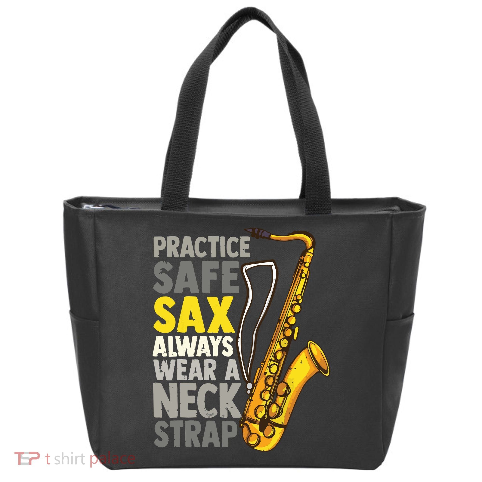 Practice Safe Sax Funny Saxophone Player Jazz Musician Gift Tote Bag