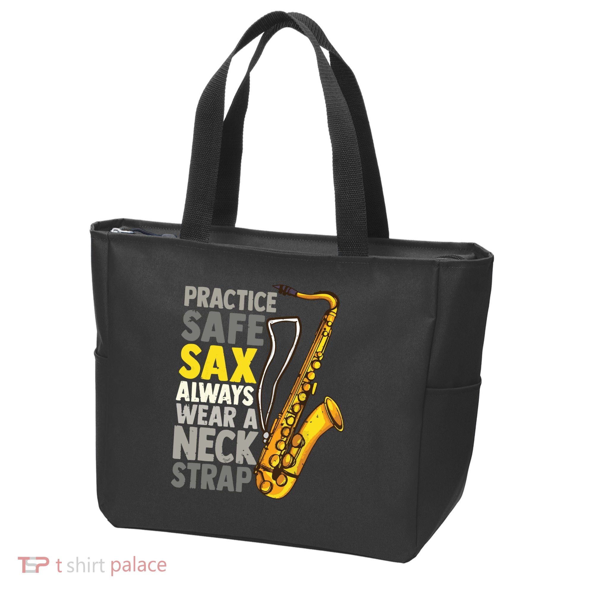 Practice Safe Sax Funny Saxophone Player Jazz Musician Gift Tote Bag