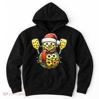 Pickleball Snowman Santa Hat Lights Christmas Pickleball Hoodie thumb 0