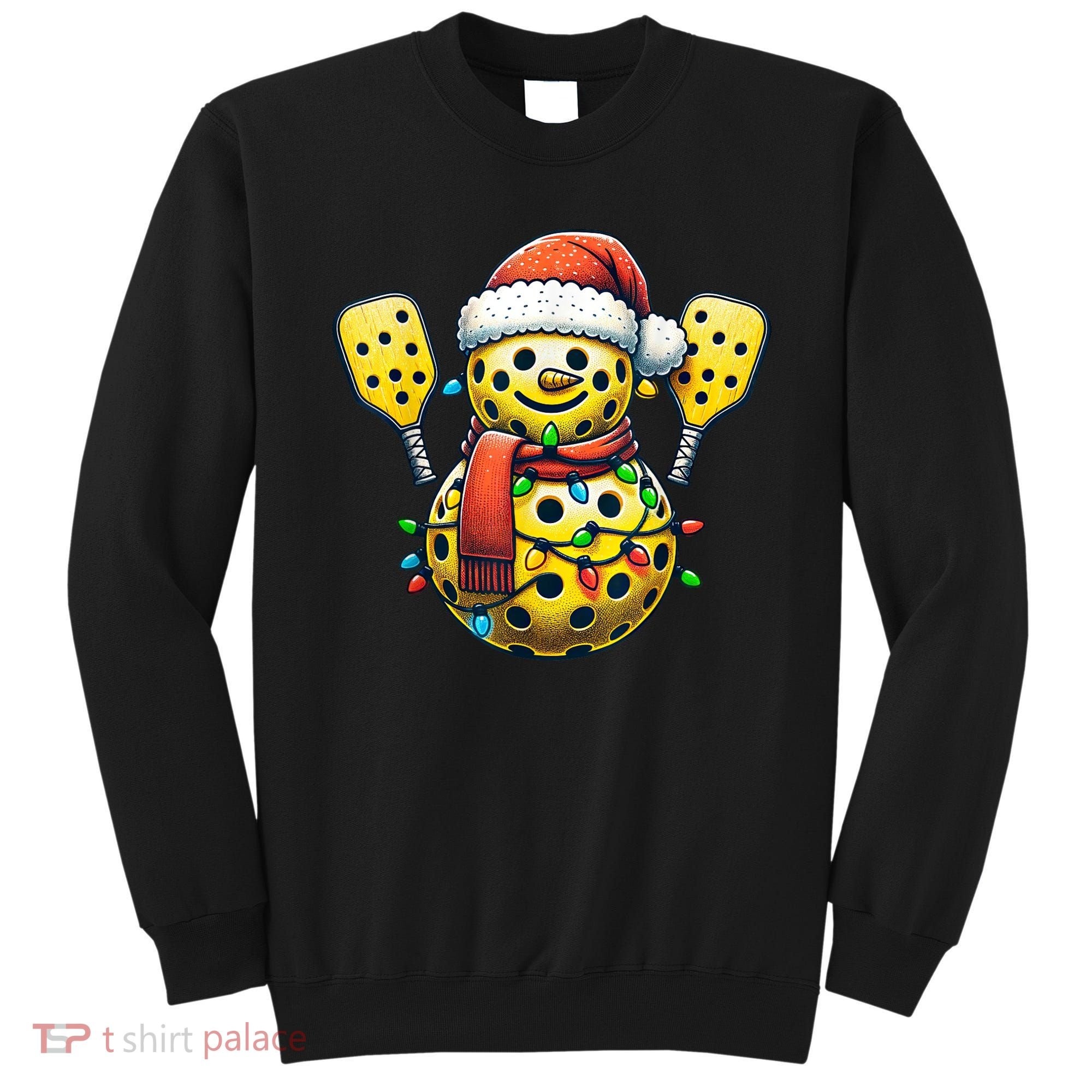 Pickleball Snowman Santa Hat Lights Christmas Pickleball Sweatshirt