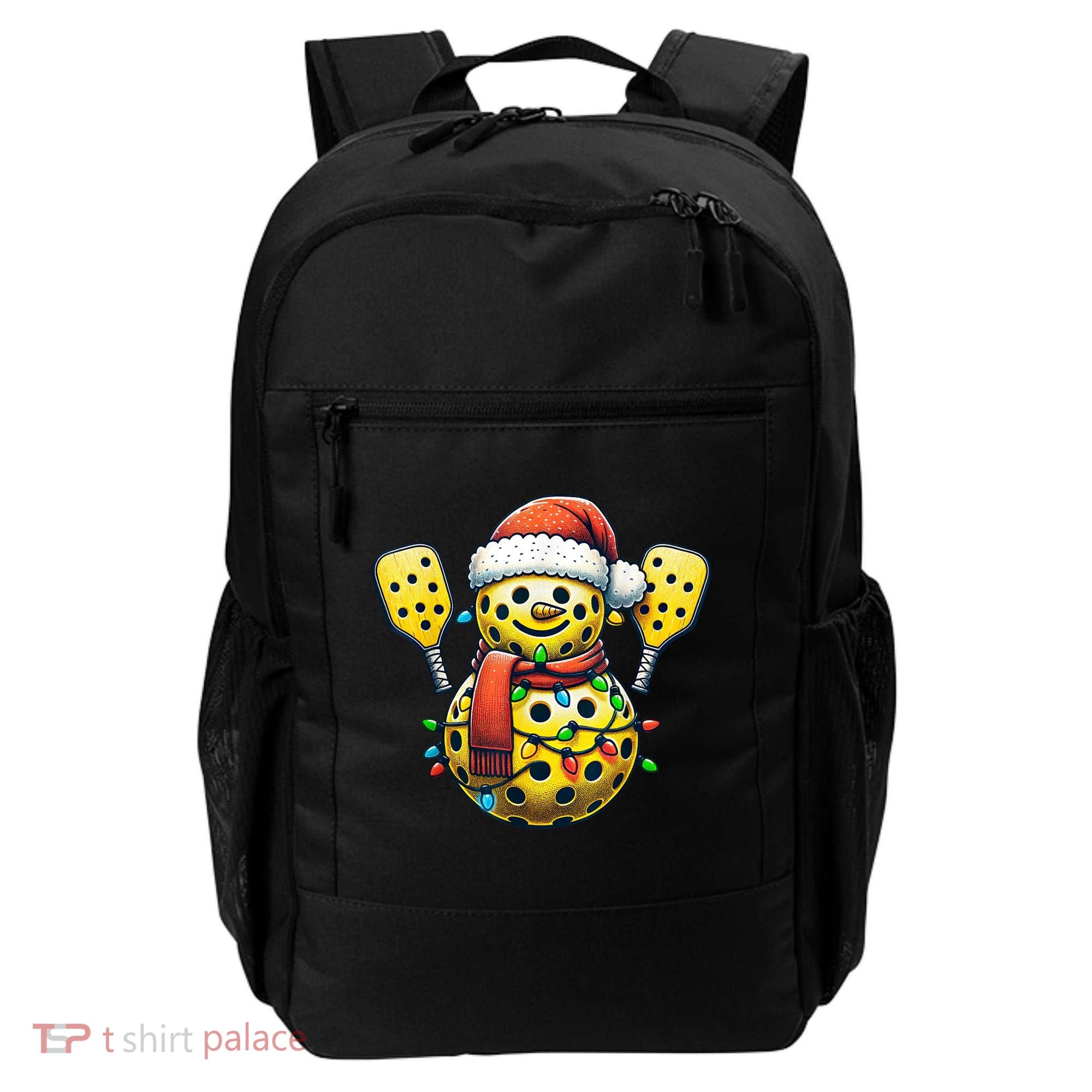 Pickleball Snowman Santa Hat Lights Christmas Pickleball Backpack