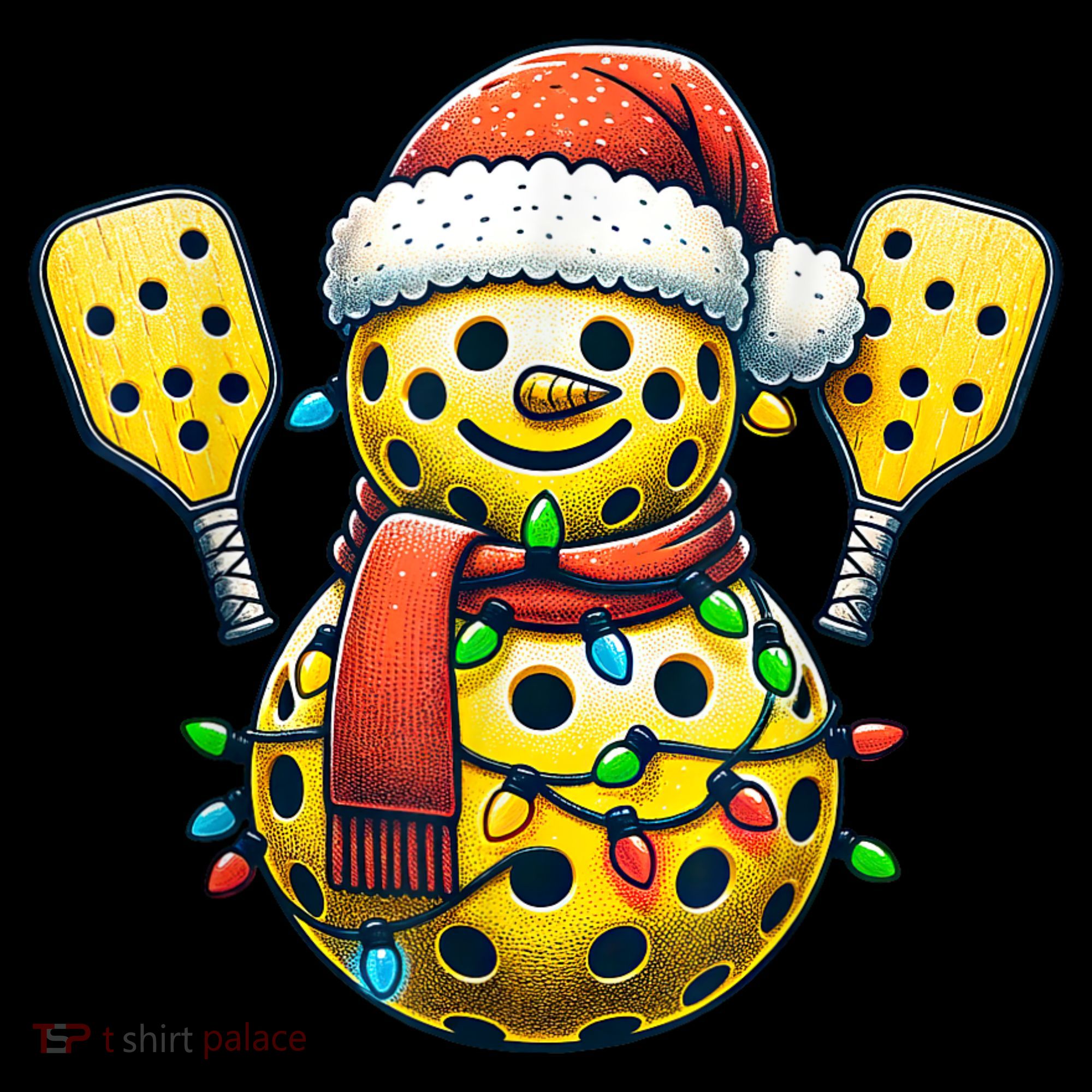 Pickleball Snowman Santa Hat Lights Christmas Pickleball Women's Hoodie