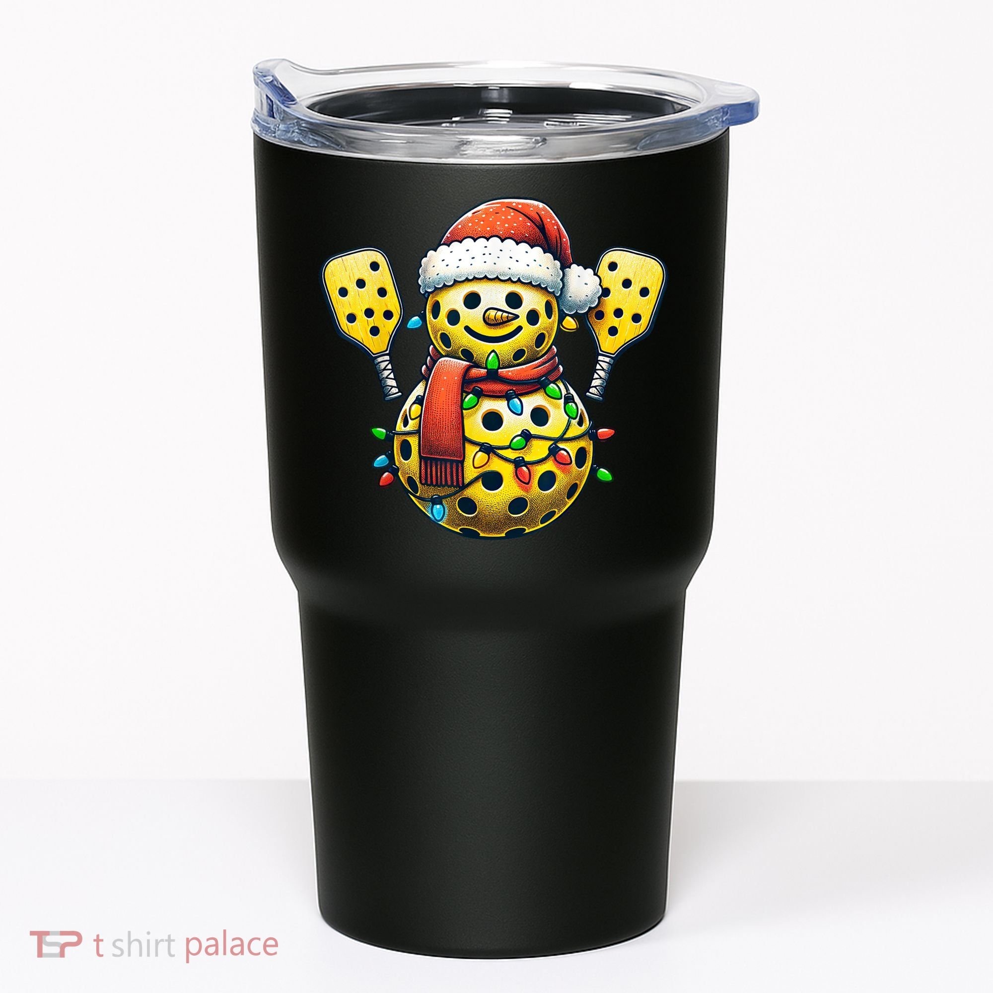 Pickleball Snowman Santa Hat Lights Christmas Pickleball Tumbler